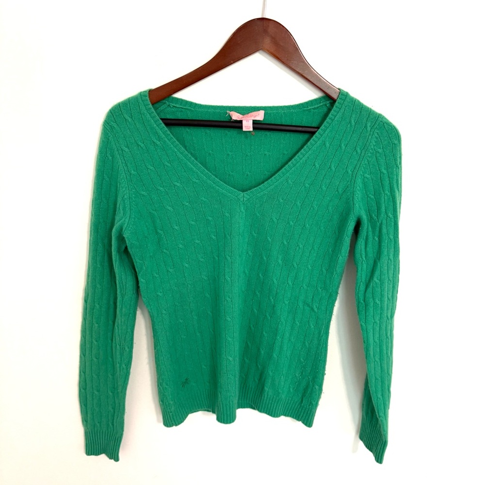 Lilly Pulitzer Cable Knit V Neck Cashmere Sweater